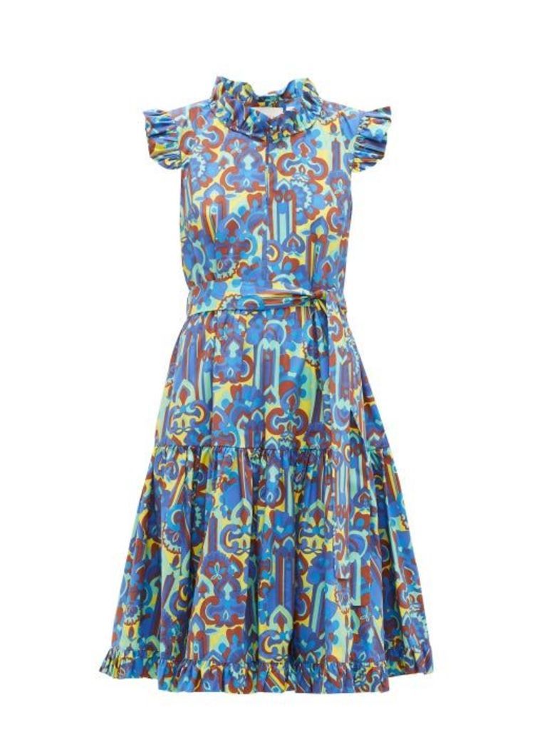 La Doublej - Short And Sassy Ruffle Trimmed Dress - Womens - Blue Multi