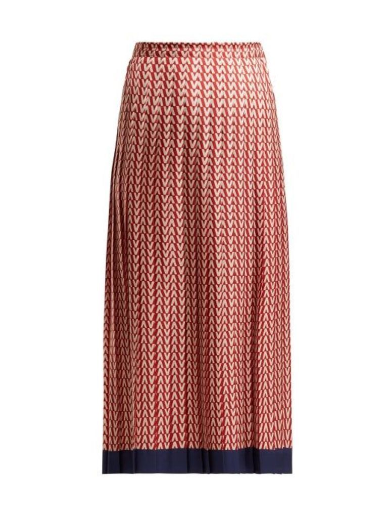 Valentino - Optical Print Pleated Midi Skirt - Womens - Red Multi