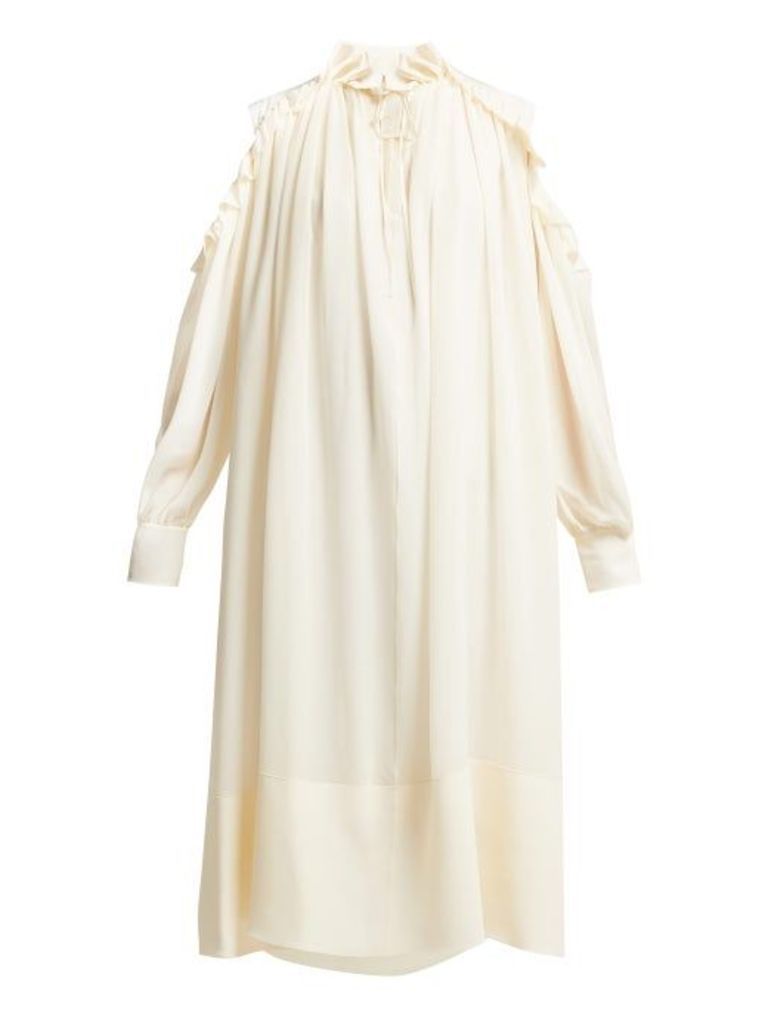 Chloé - Ruffled Cut-out Shoulder Silk-georgette Midi Dress - Womens - Ivory