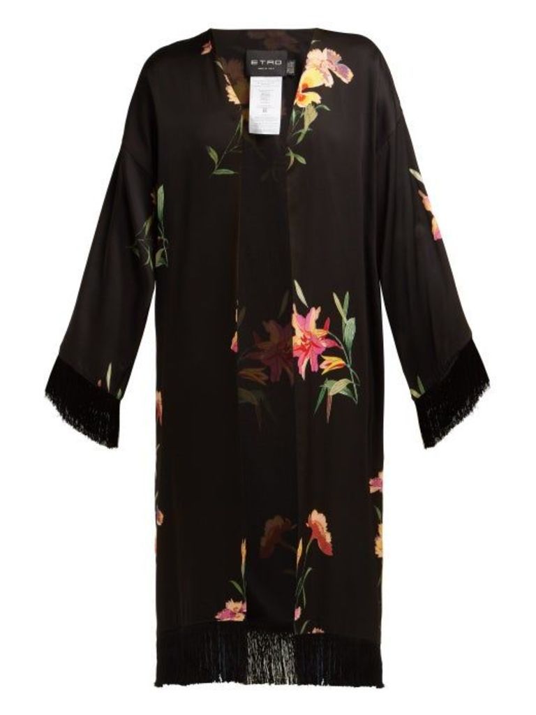 Etro - Meadows Lily Print Satin Kimono Jacket - Womens - Black Multi