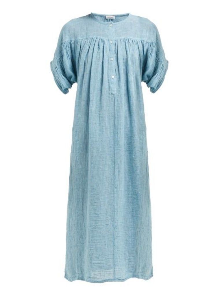 Masscob - Holbox Striped Linen Blend Dress - Womens - Mid Blue