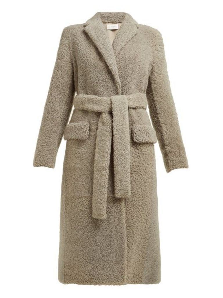 The Row - Muto Belted Shearling Coat - Womens - Light Grey