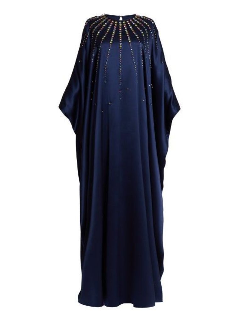 Carolina Herrera - Crystal Embellished Silk Satin Gown - Womens - Navy Multi