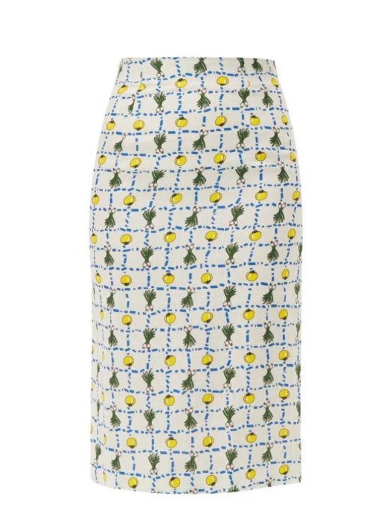 Staud - Cabana High Rise Vegetable Print Linen Skirt - Womens - Ivory Multi
