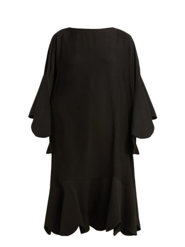 Valentino - Scalloped Edge Silk Georgette Dress - Womens - Black