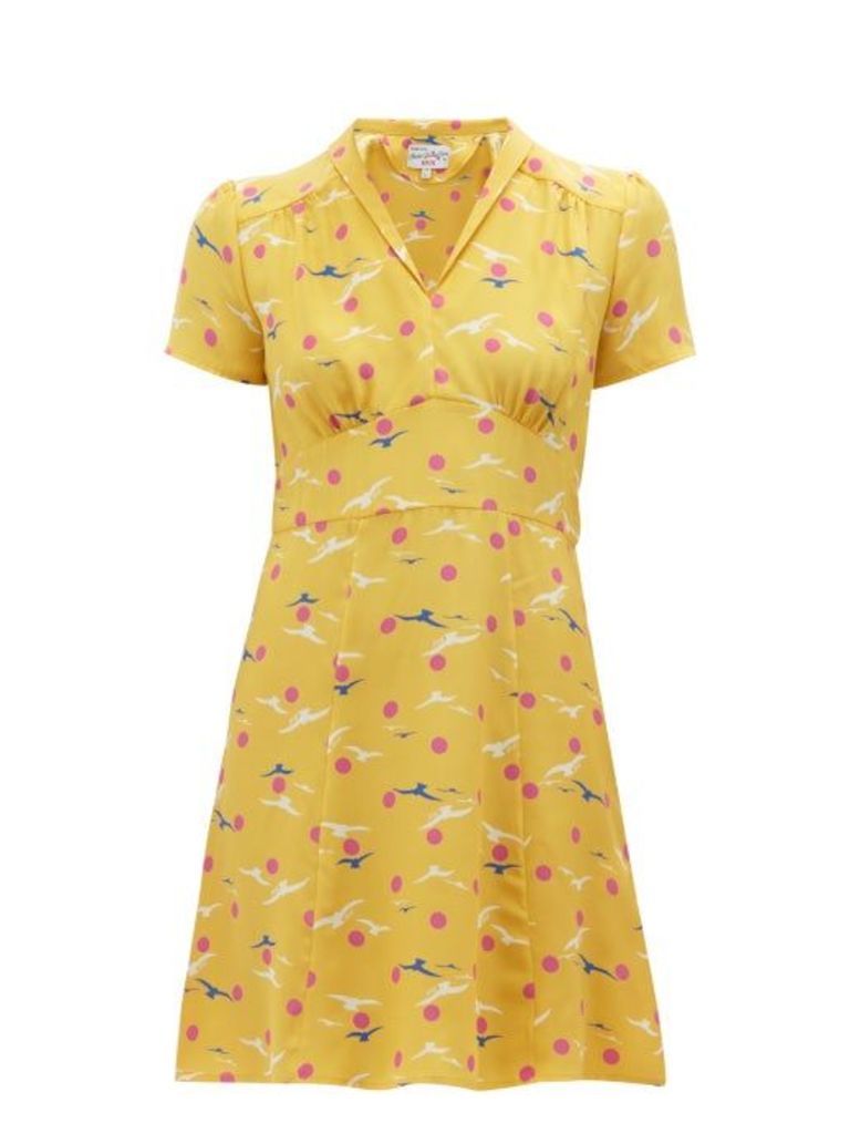 Hvn - Morgan Seagull Print Silk Mini Dress - Womens - Yellow