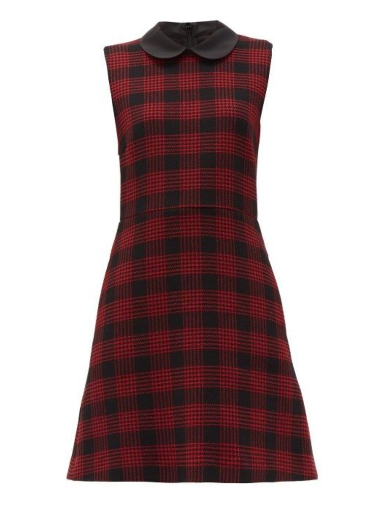 Redvalentino - Peter Pan Collar Checked Mini Dress - Womens - Black Red