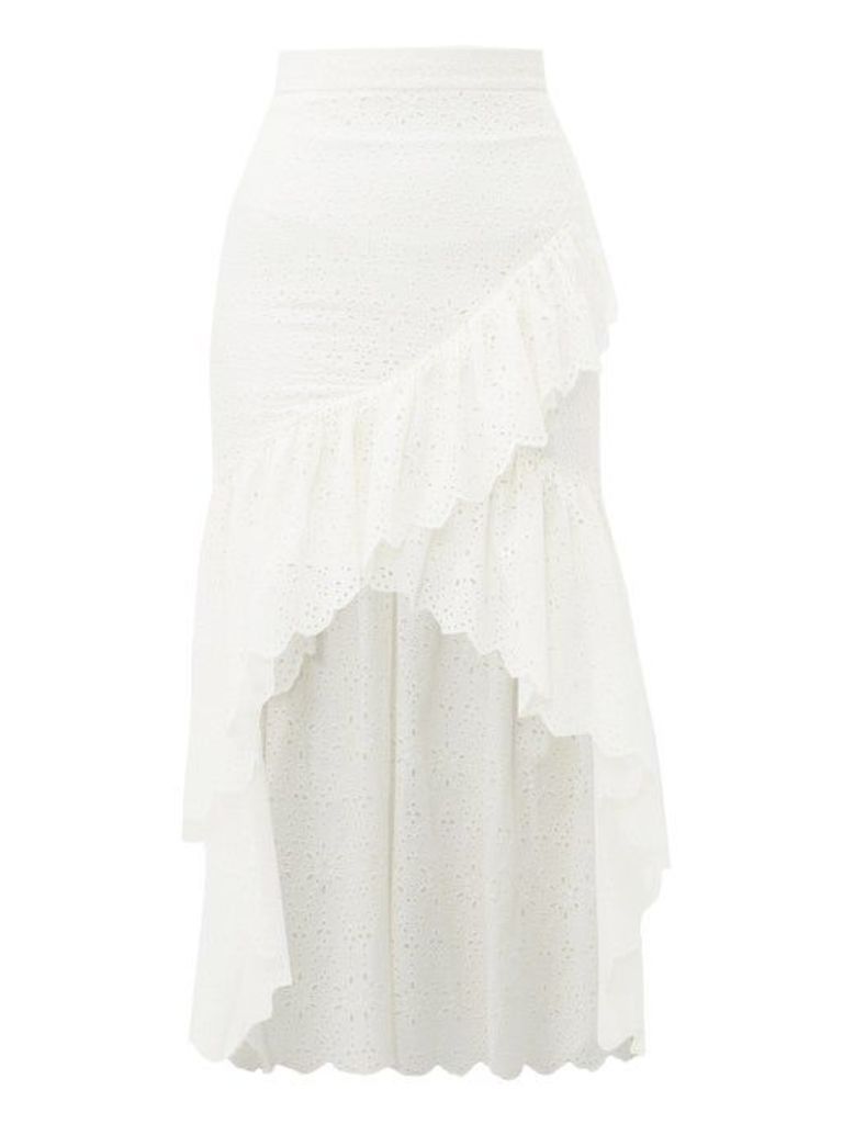 Sir - Amelie Ruffled Broderie-anglaise Cotton Midi Skirt - Womens - Ivory