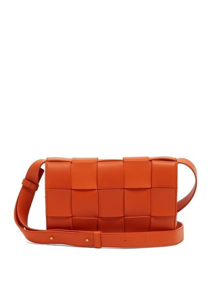 Bottega Veneta - Cassette Intrecciato Leather Cross Body Bag - Womens - Orange
