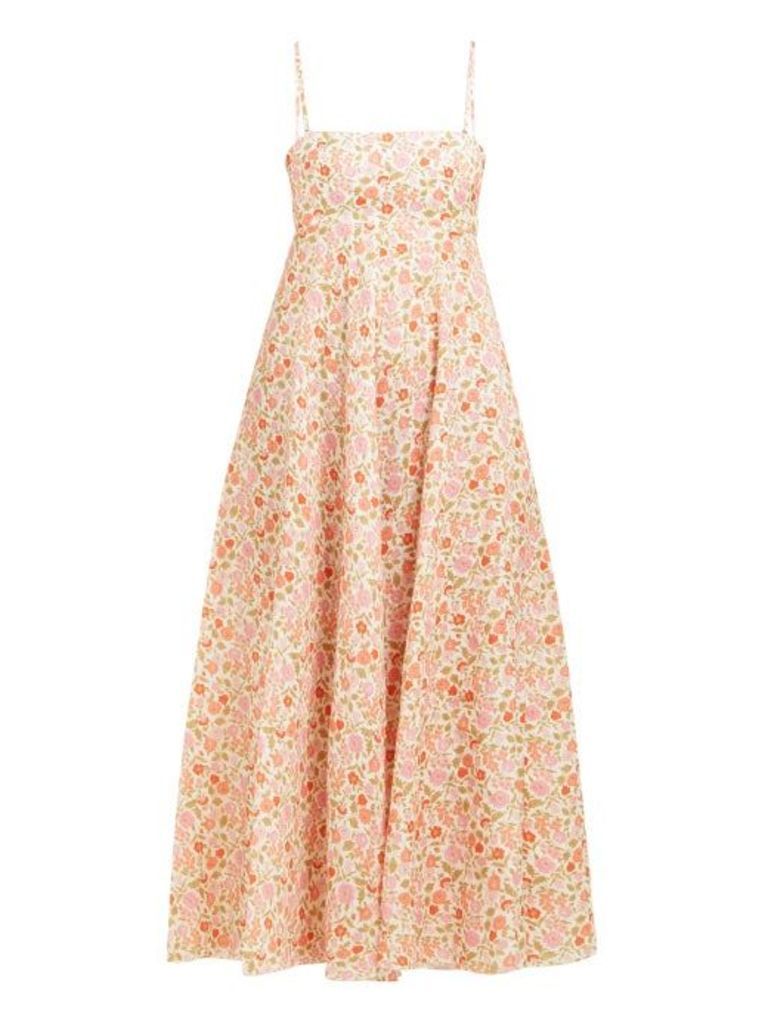 Zimmermann - Goldie Floral Print Linen Dress - Womens - Pink