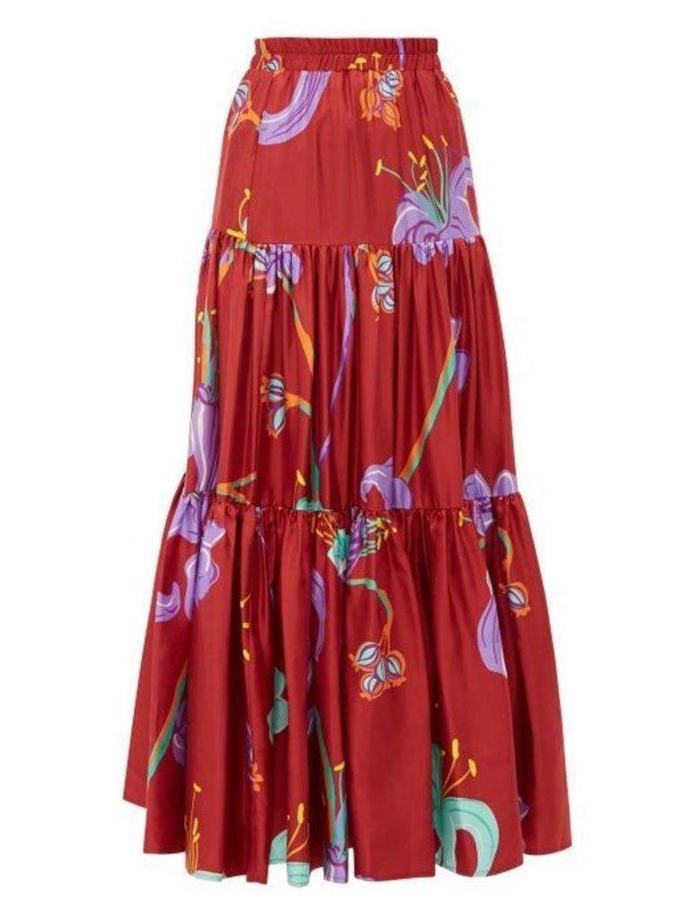 La Doublej - Big Skirt Maneater Rosso Print Silk Twill Skirt - Womens - Burgundy Multi