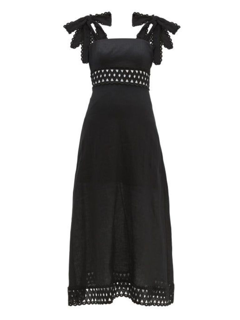Zimmermann - Verity Tie-shoulder Linen Maxi Dress - Womens - Black