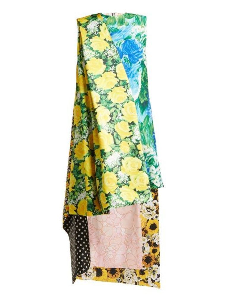 Richard Quinn - Floral Print Asymmetric Satin Dress - Womens - Multi