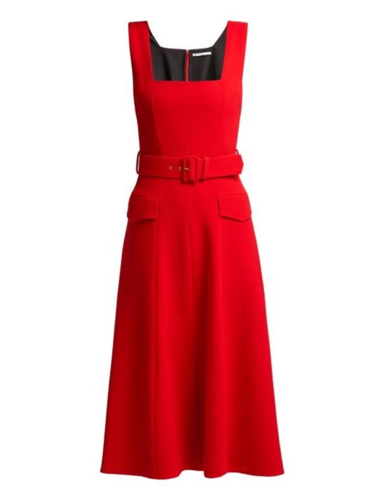 Emilia Wickstead - Petra Panelled Wool Crepe Midi Dress - Womens - Red