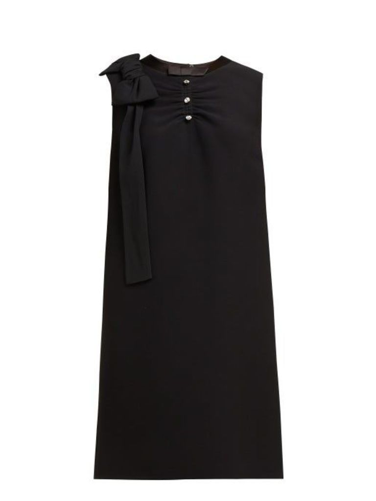 Miu Miu - Crystal Embellished Ruched Crepe Shift Dress - Womens - Black