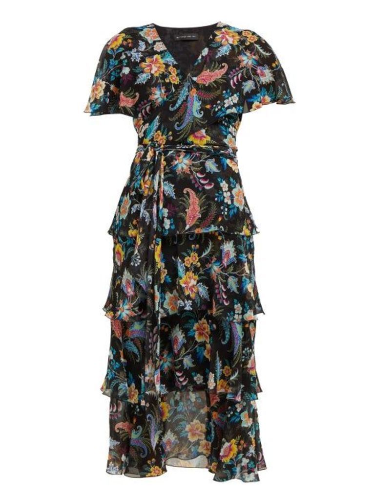 Etro - Cumbria Floral Print Silk Chiffon Midi Dress - Womens - Black Multi