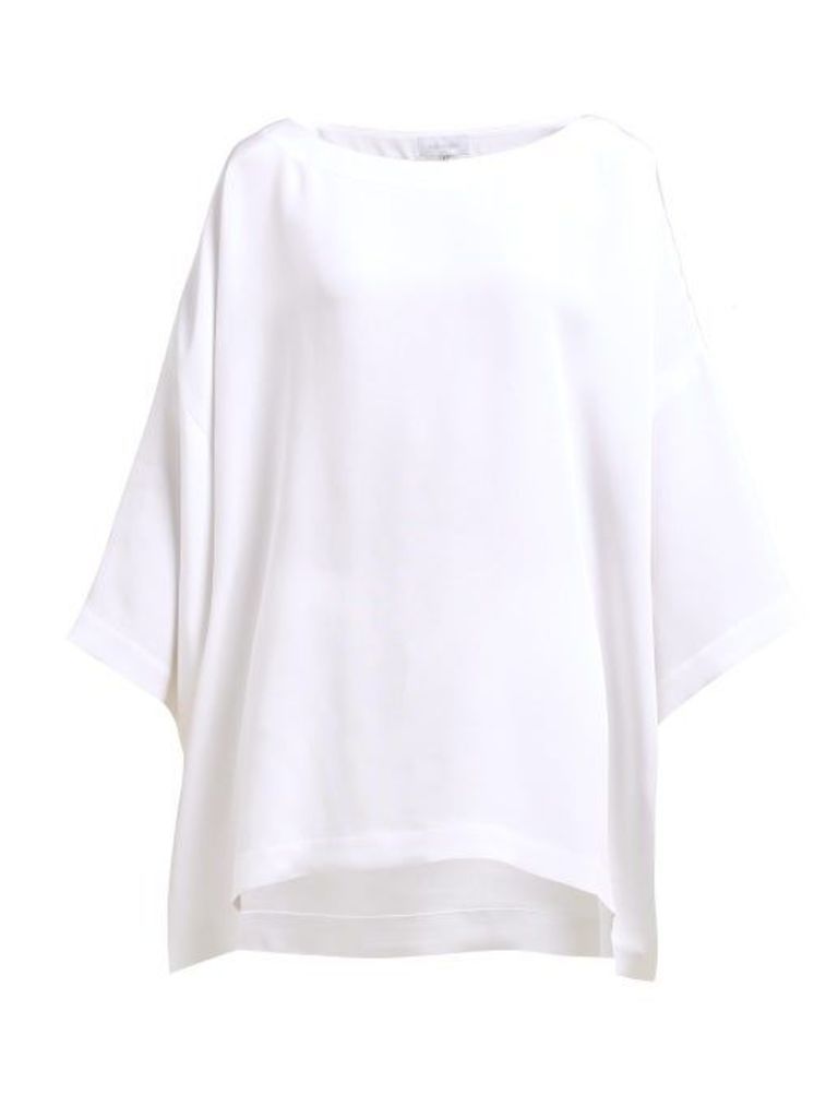 Eskandar - Bateau-neck Silk Crepe De Chine Tunic Top - Womens - White