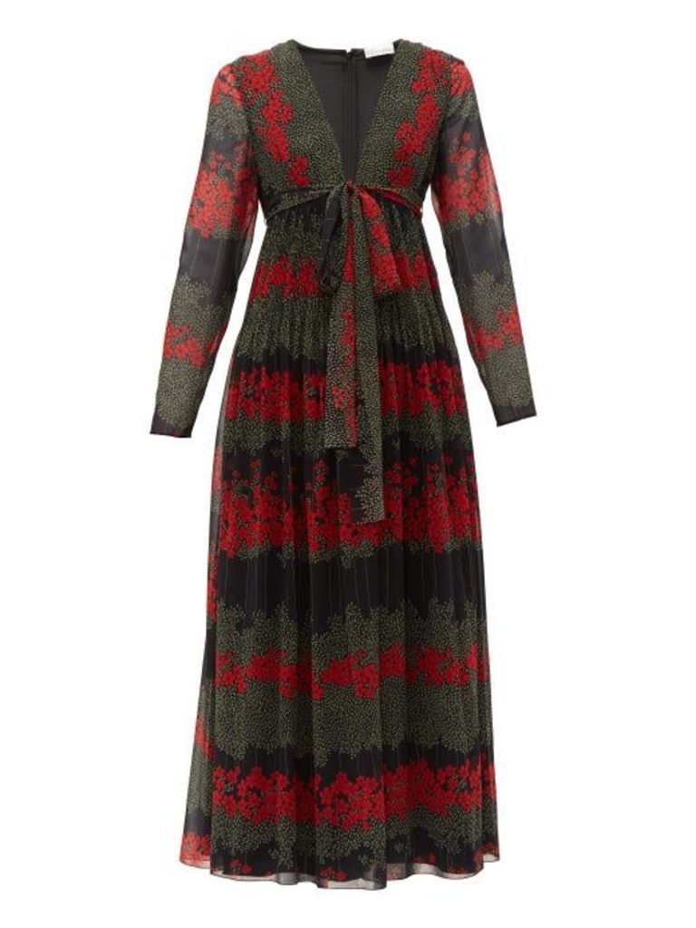 Redvalentino - Floral Print Chiffon Midi Dress - Womens - Black Multi