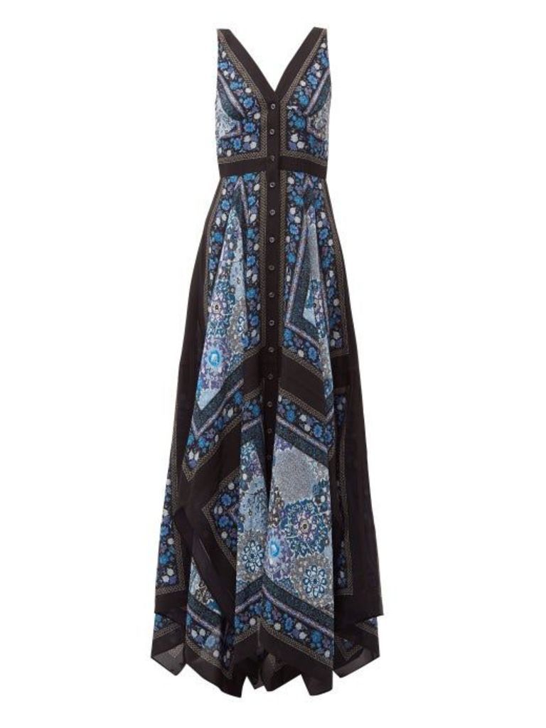Altuzarra - Duel Patchwork Print Silk Dress - Womens - Blue Multi