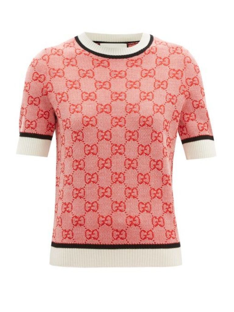 Gucci - Gg-jacquard Short-sleeved Wool-blend Sweater - Womens - Red Multi