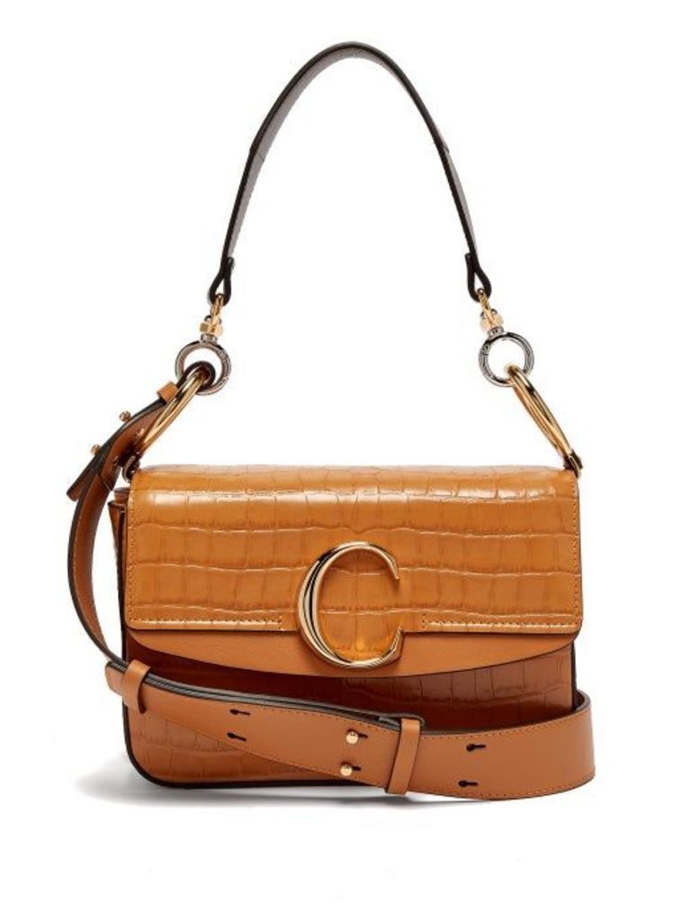 Chloé - The C Small Crocodile-effect Leather Shoulder Bag - Womens - Amber