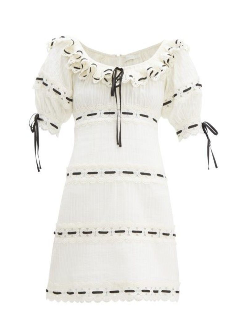 Zimmermann - Honour Lace Insert Pintucked Cotton Mini Dress - Womens - White