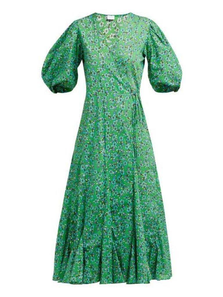 Rhode - Fiona Floral-print Cotton Wrap Dress - Womens - Green Print