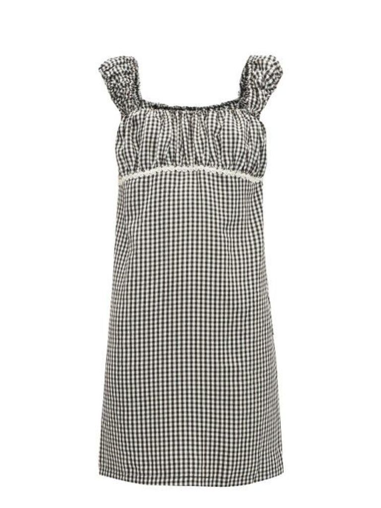 Solid & Striped - Off-the-shoulder Gingham Seersucker Mini Dress - Womens - Black White