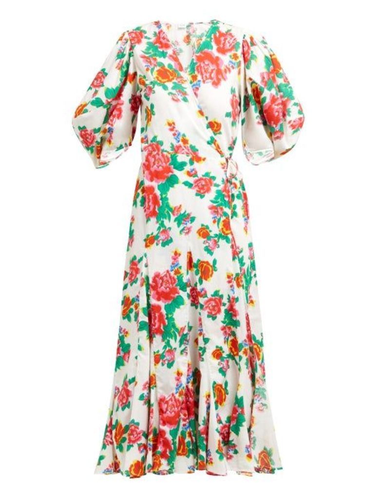 Rhode - Fiona Floral-print Cotton Wrap Dress - Womens - White Print