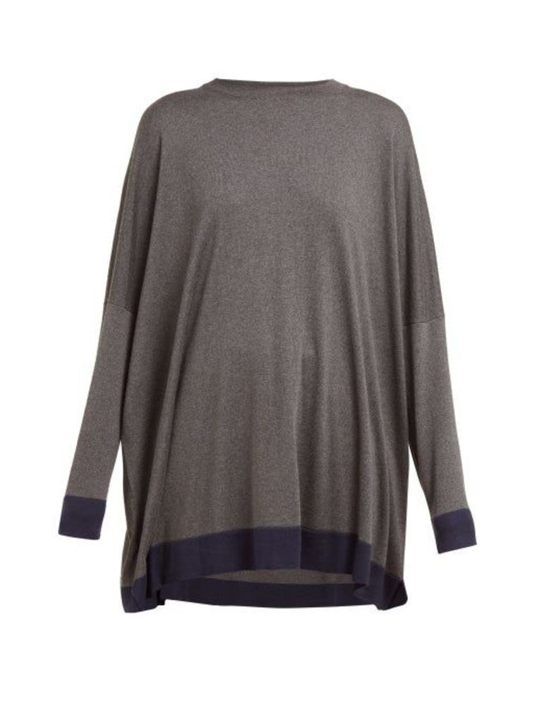 Eskandar - Contrast-trim Knitted Silk Sweater - Womens - Grey Navy