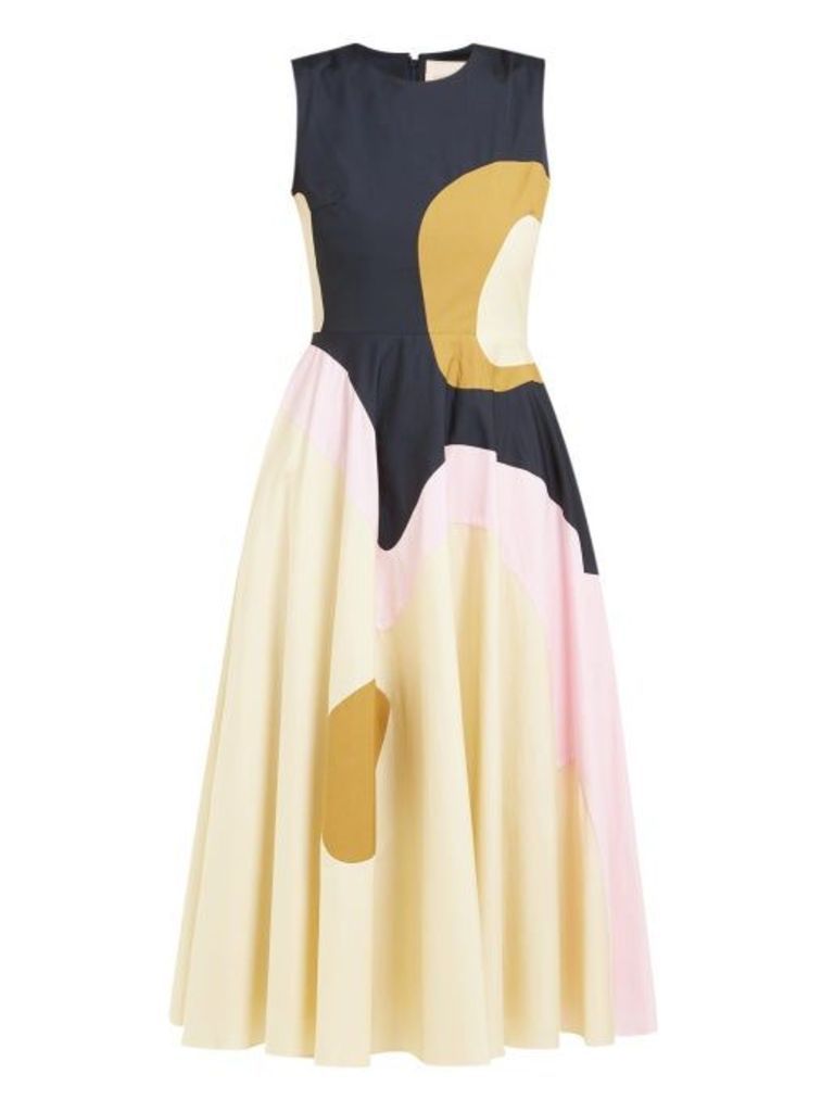 Roksanda - Catia Abstract Panel Cotton Blend Midi Dress - Womens - Navy Multi