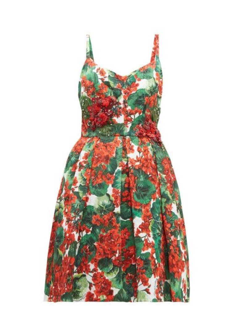 Dolce & Gabbana - Puffed Geranium Print Cloqué Mini Dress - Womens - Red Multi