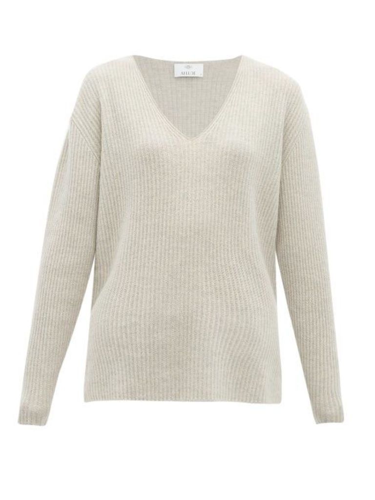 Allude - Ribbed V-neck Cashmere Sweater - Womens - Light Grey