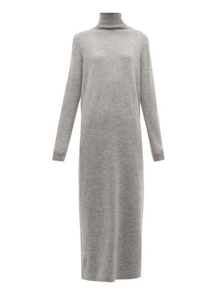 Allude - Roll-neck Wool-blend Maxi Sweater Dress - Womens - Dark Grey