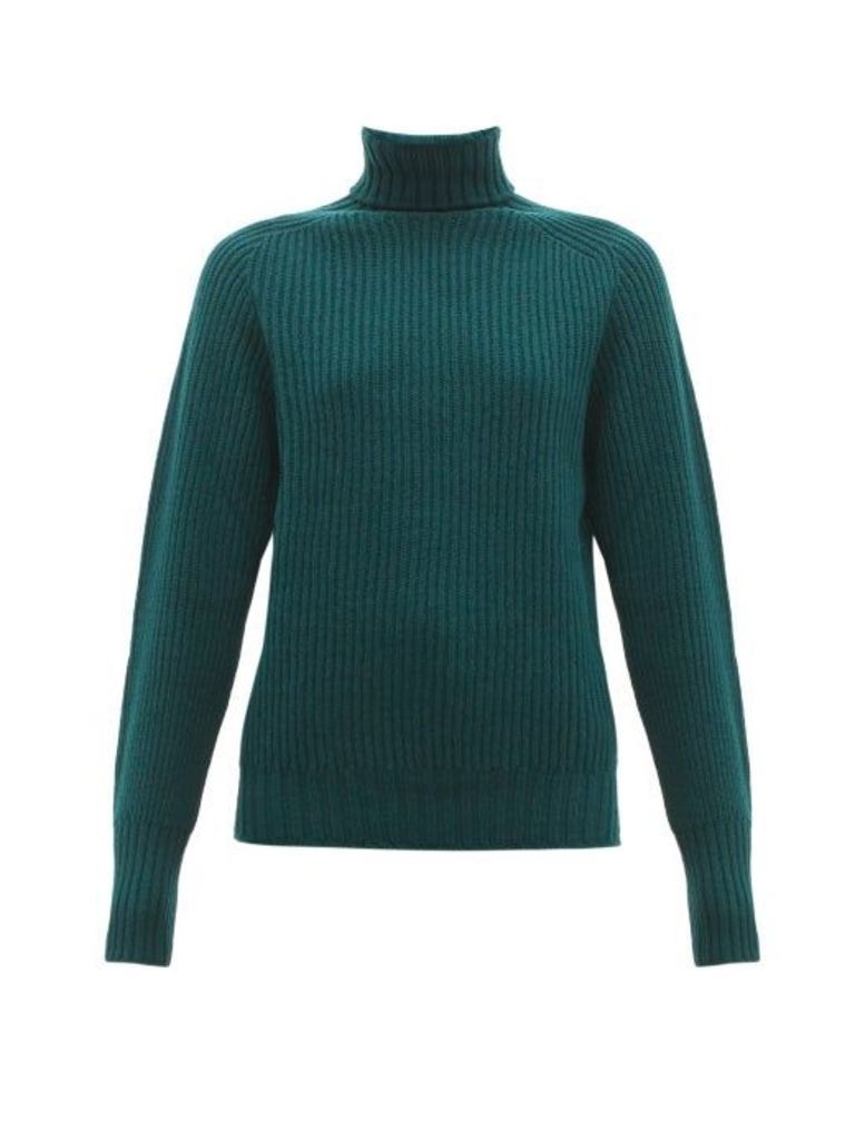 Officine Générale - Amanda Roll-neck Ribbed Lambswool Sweater - Womens - Dark Green