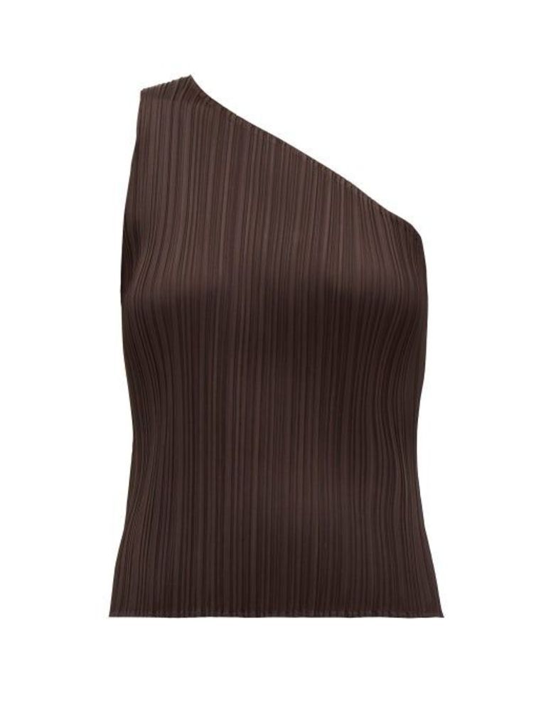 Pleats Please Issey Miyake - Pleated One Shouldered Top - Womens - Dark Brown