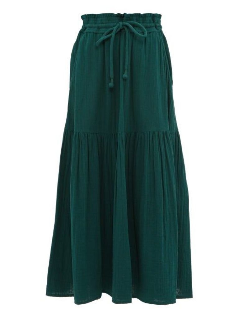Apiece Apart - Gailicia Shirred-waist Cotton-muslin Midi Skirt - Womens - Dark Green