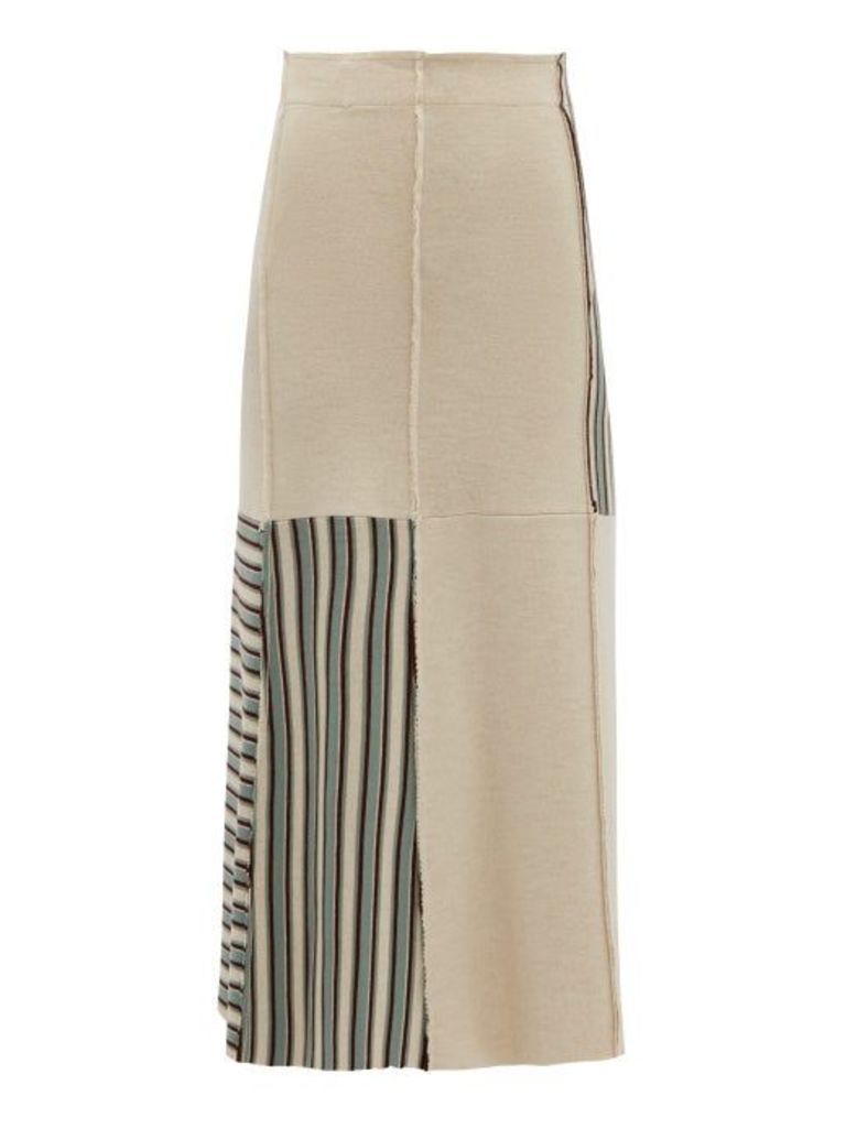 Jil Sander - Patchwork-stripes Virgin-wool Skirt - Womens - Blue Multi