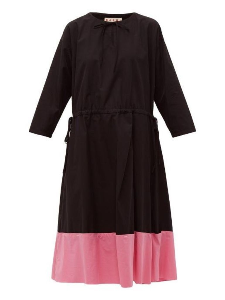 Marni - Godet-hem Cotton-poplin Midi Dress - Womens - Black Pink