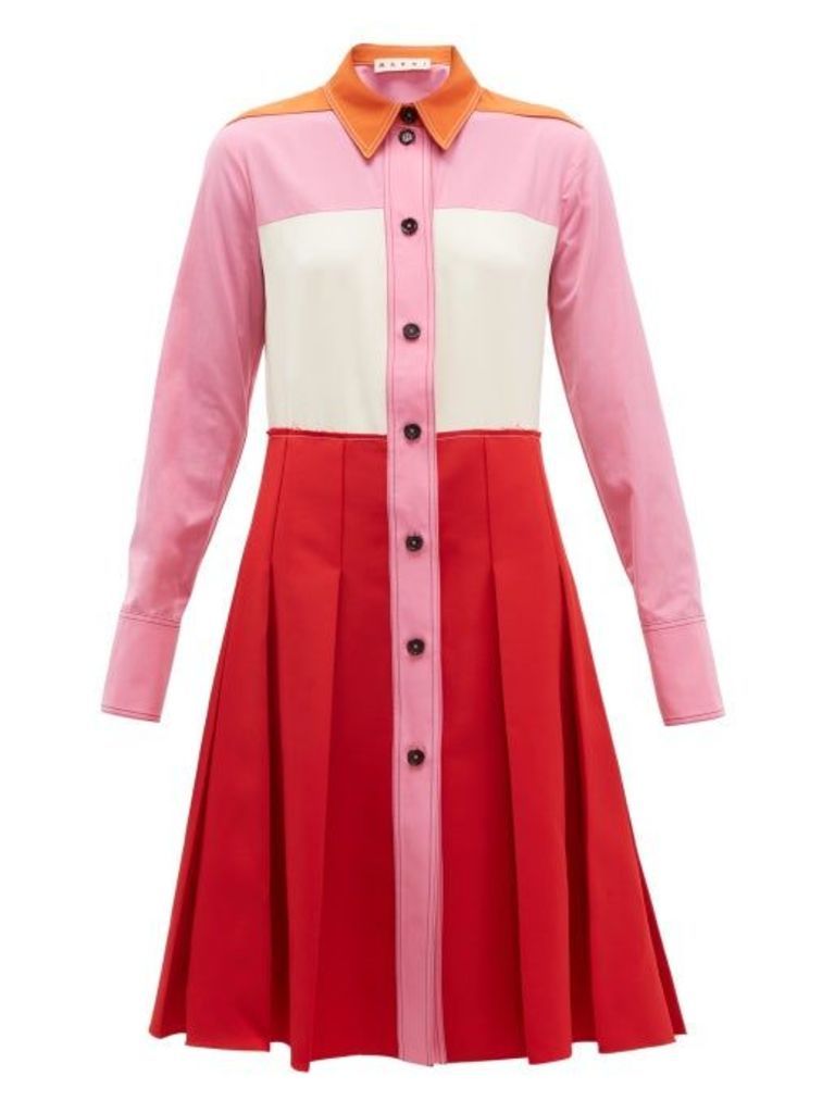 Marni - Panelled Twill Shirtdress - Womens - Red Multi