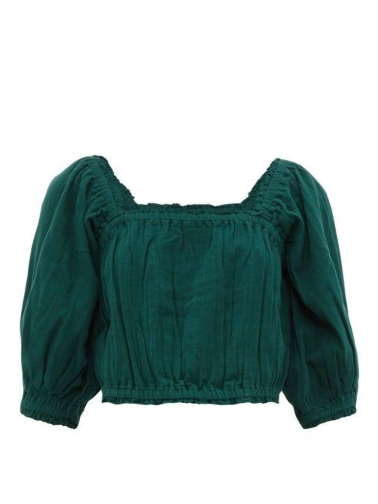 Apiece Apart - Francisca Shirred-trim Cotton Cropped Top - Womens - Dark Green