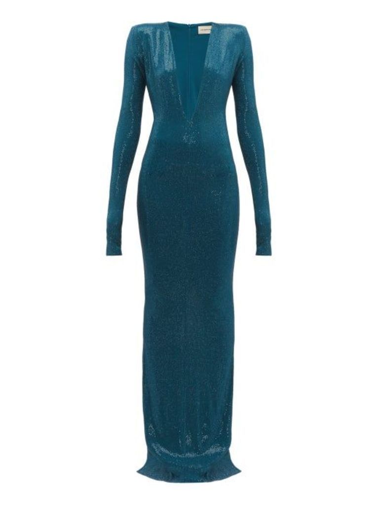 Alexandre Vauthier - Crystal-embellished Plunge-neck Gown - Womens - Blue