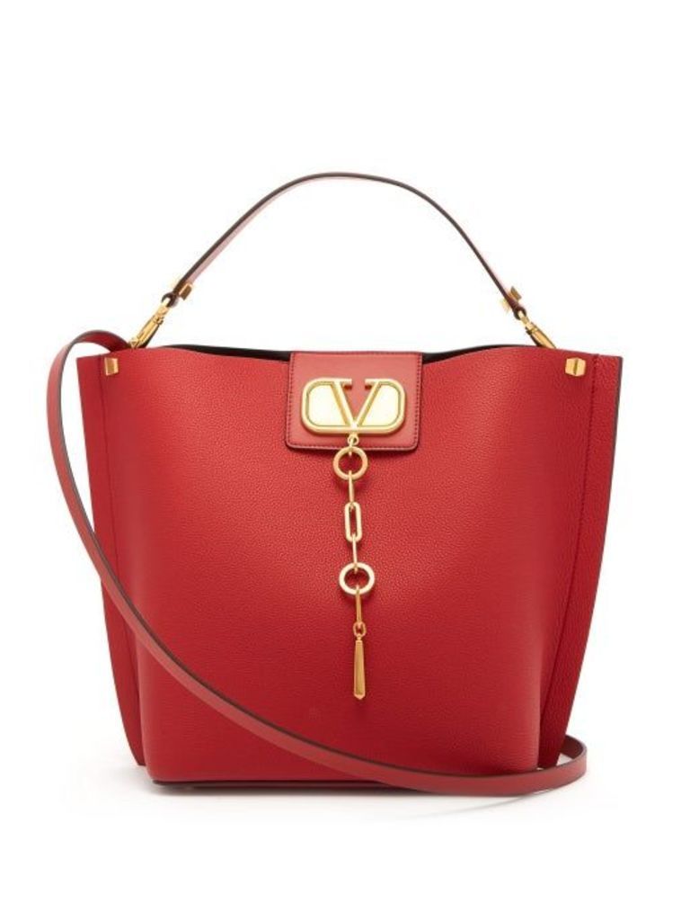 Valentino - V-logo Escape Grained-leather Tote Bag - Womens - Red