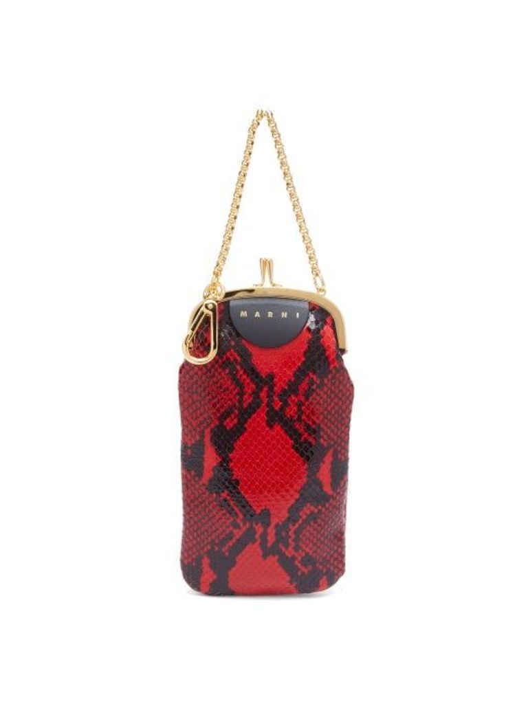 Marni - Python-effect Leather Clutch Bag - Womens - Red