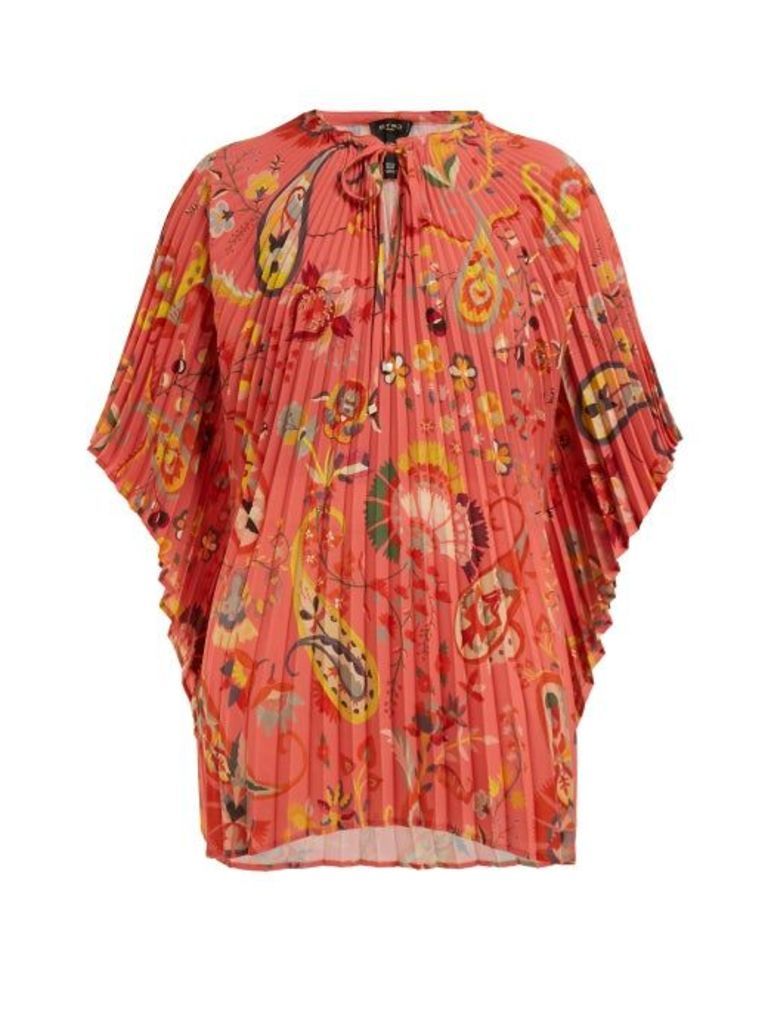Etro - Pleated Floral Print Crepe Blouse - Womens - Pink