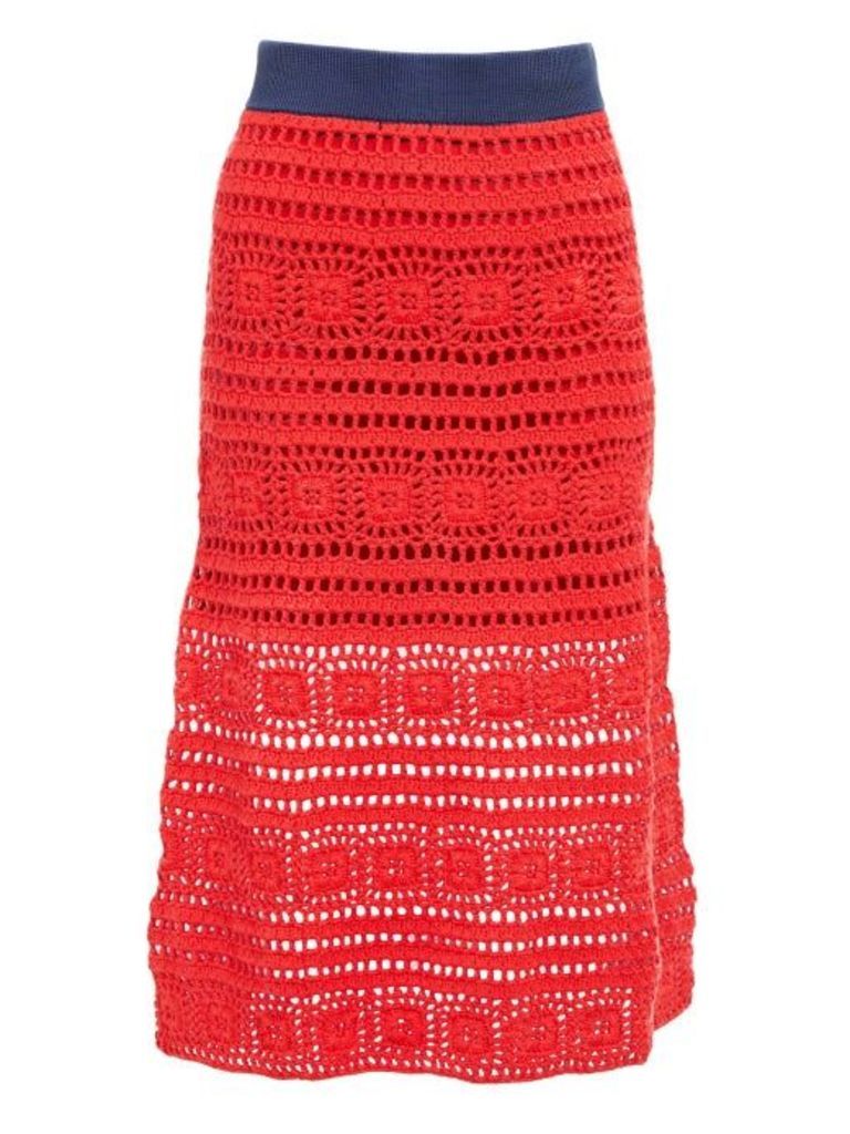 Staud - Marlin Cotton Crochet Midi Skirt - Womens - Red Multi