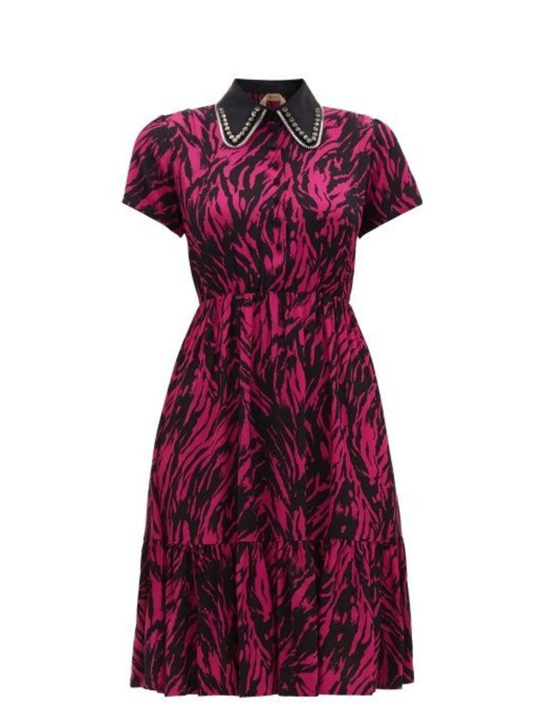 No. 21 - Embellished Collar Zebra Print Dress - Womens - Fuchsia