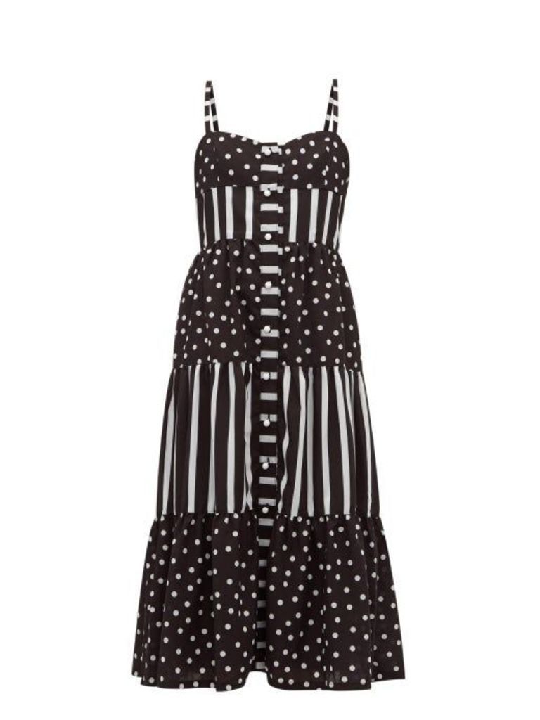 Solid & Striped - Tiered Polka Dot And Striped Midi Dress - Womens - Black White