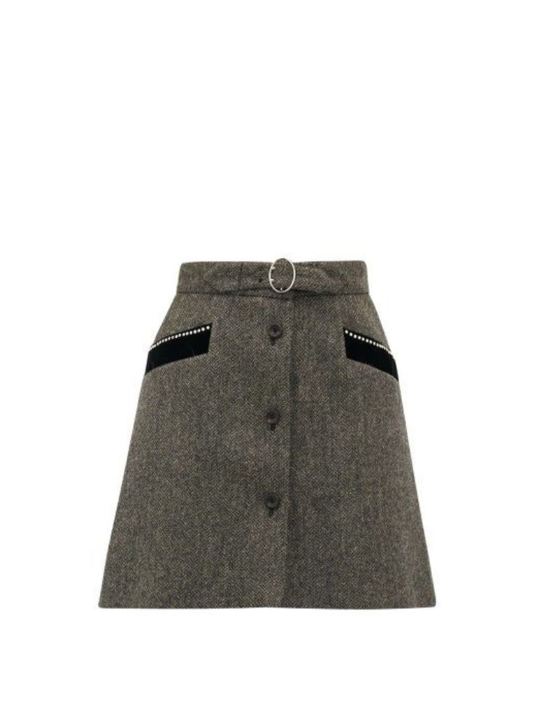 Miu Miu - Crystal-embellished Wool-herringbone Mini Skirt - Womens - Dark Grey
