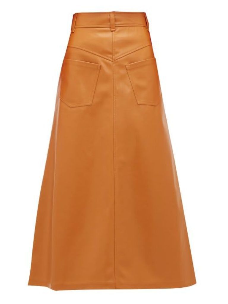 A.w.a.k.e. Mode - Ginger Back To Front Faux Leather Midi Skirt - Womens - Orange